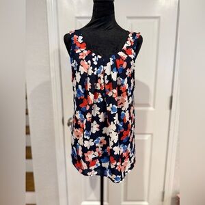 ELLE Sleeveless Floral Blouse - Navy, Red, & White, Size Large
